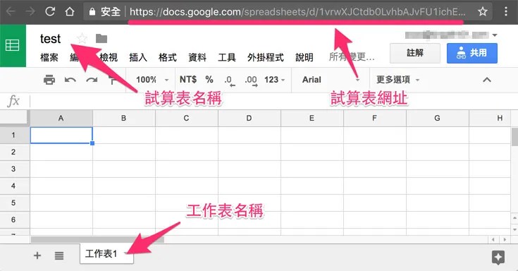 Google 試算表畫面介紹