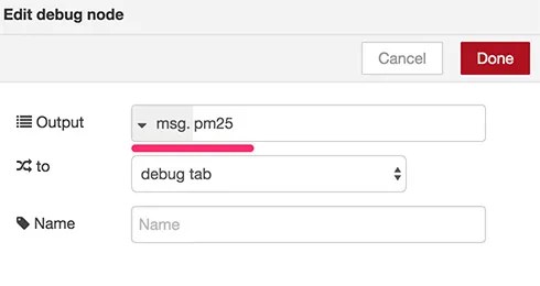 debug 改為顯示 msg.pm25 的值