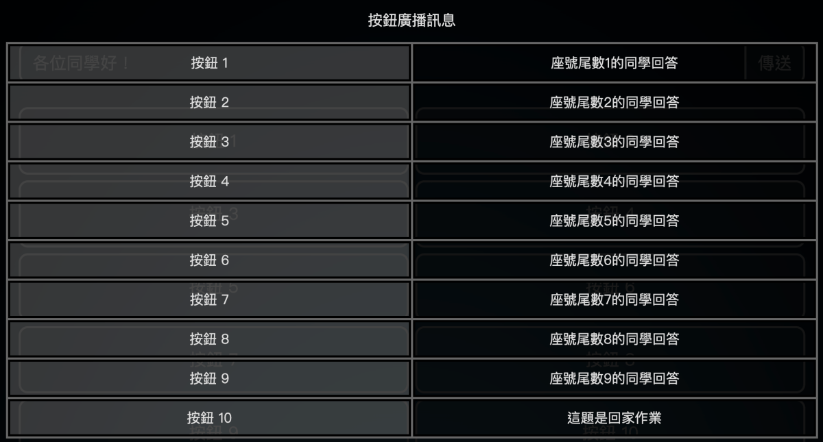 設定不同按鈕對應的廣播訊息