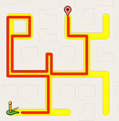 Blockly Games 迷宮，第十關路徑提示